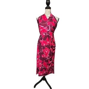 Venus Red/purple  Floral Halter  Sleeveless  Faux Wrap Dress Womens‎ M Vacation